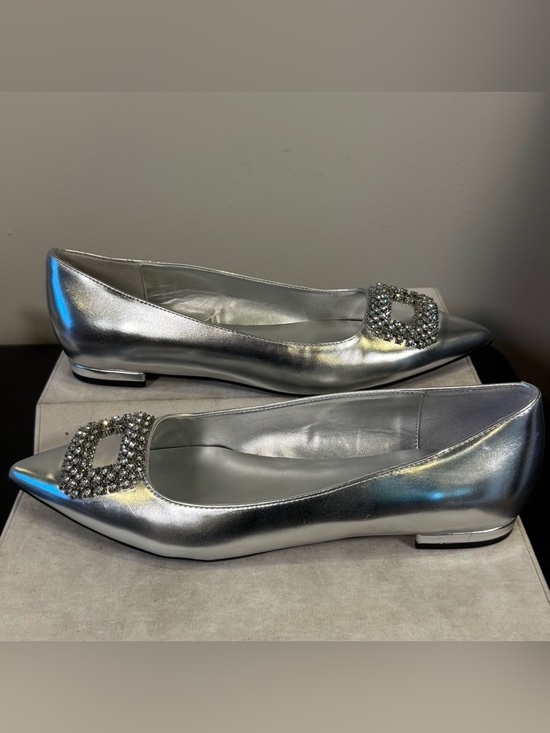Nine West Shoes - Nine West Silver Pointed Toe Crystal Buckle Flats - Women's, size 9.5, NWOT